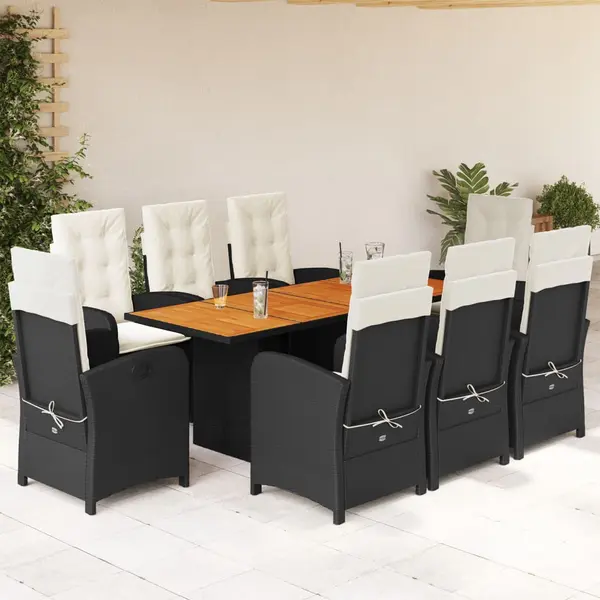 Gossi set mobilier de gradina cu perne, 9 piese, negru, poliratan