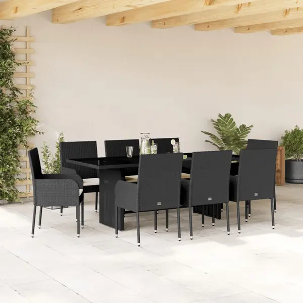 Gossi set mobilier de gradina cu perne, 9 piese, negru, poliratan