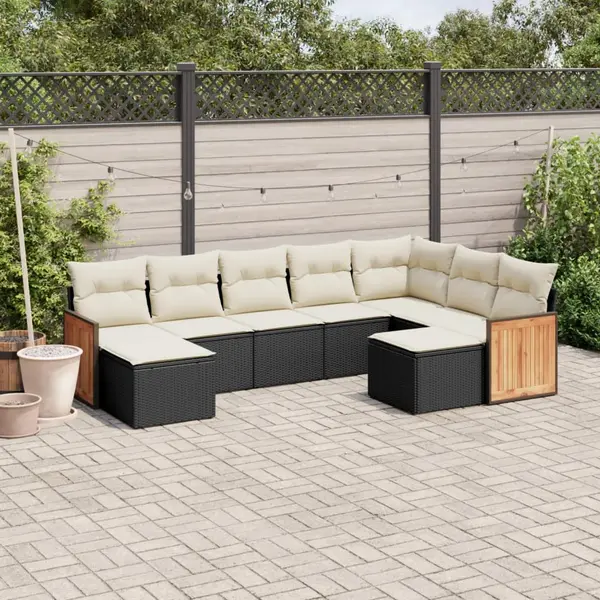 Gossi set mobilier de gradina cu perne, 9 piese, negru, poliratan