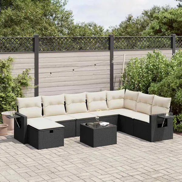 Gossi set mobilier de gradina cu perne, 9 piese, negru, poliratan