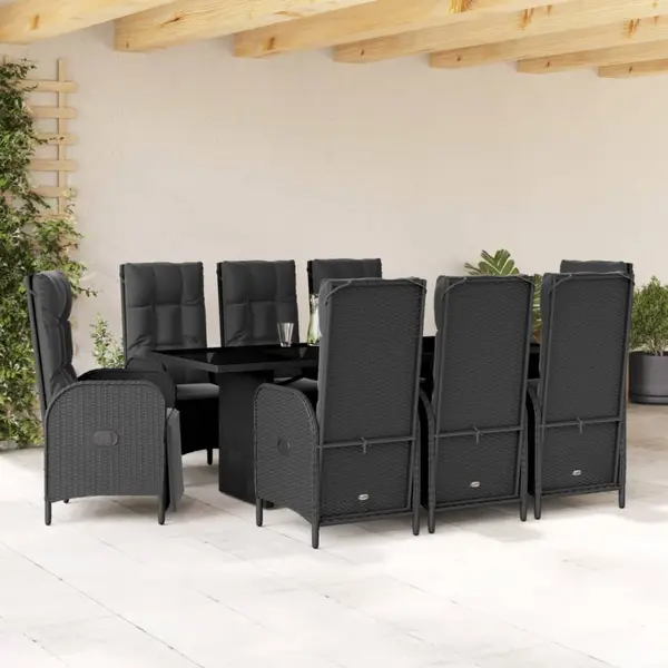Gossi set mobilier de gradina cu perne, 9 piese, negru, poliratan