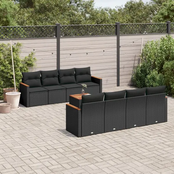 Gossi set mobilier de gradina cu perne, 9 piese, negru, poliratan