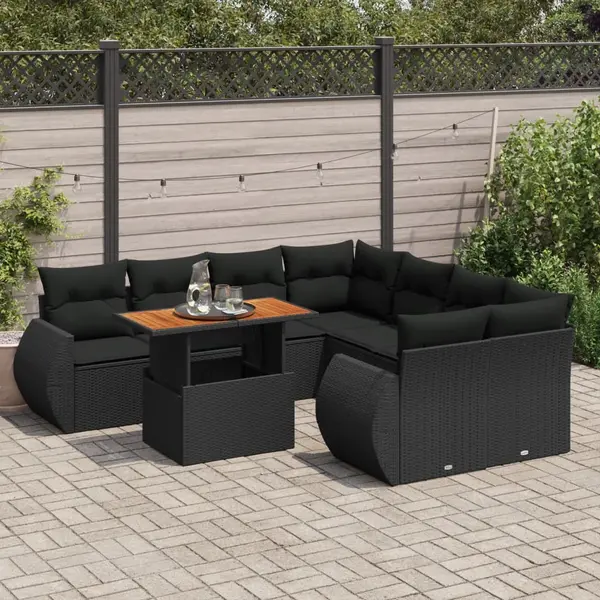 Gossi set mobilier de gradina cu perne, 9 piese, negru, poliratan