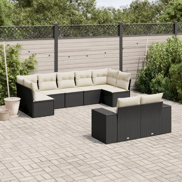 Gossi set mobilier de gradina cu perne, 9 piese, negru, poliratan