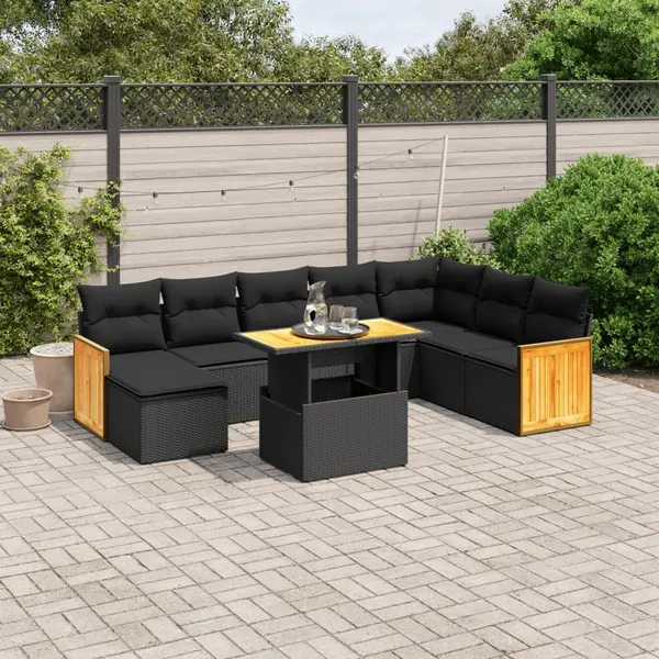 Gossi set mobilier de gradina cu perne, 9 piese, negru, poliratan