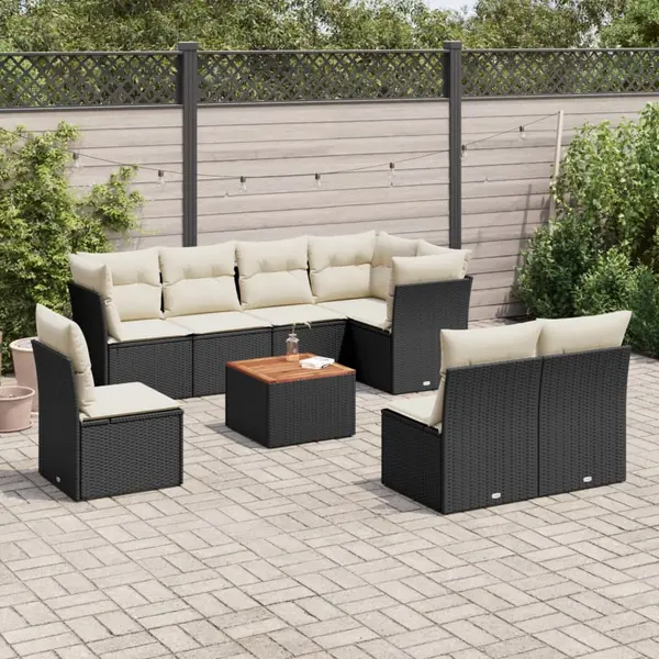Gossi set mobilier de gradina cu perne, 9 piese, negru, poliratan