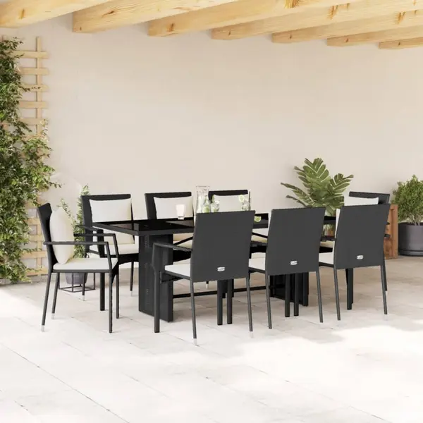 Gossi set mobilier de gradina cu perne, 9 piese, negru, poliratan
