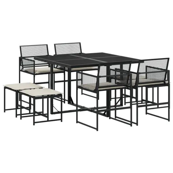 Gossi set mobilier de gradina cu perne, 9 piese, negru, poliratan