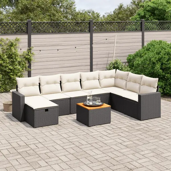 Gossi set mobilier de gradina cu perne, 9 piese, negru, poliratan