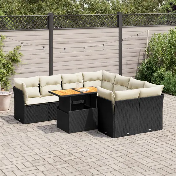 Gossi set mobilier de gradina cu perne, 9 piese, negru, poliratan