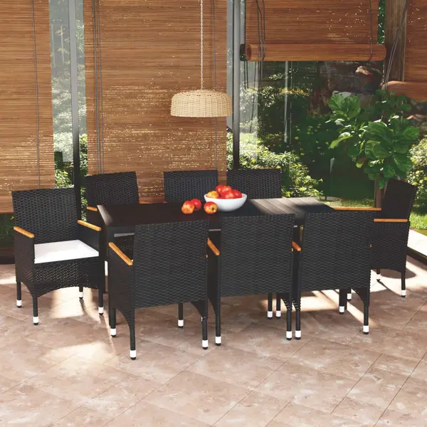 Gossi set mobilier de gradina cu perne, 9 piese, negru, poliratan