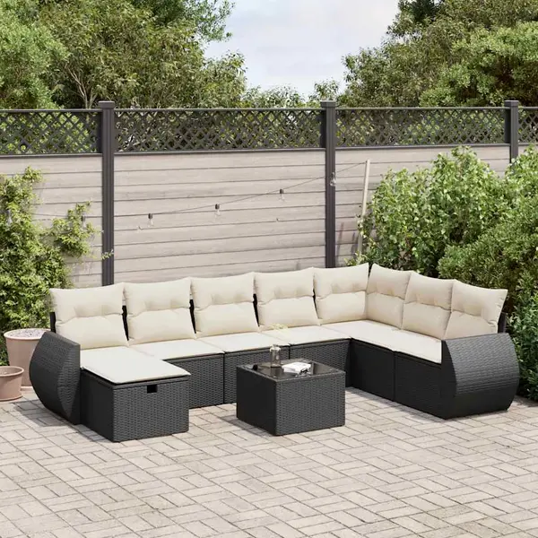 Gossi set mobilier de gradina cu perne, 9 piese, negru, poliratan