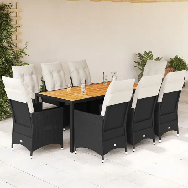 Gossi set mobilier de gradina cu perne, 9 piese, negru, poliratan