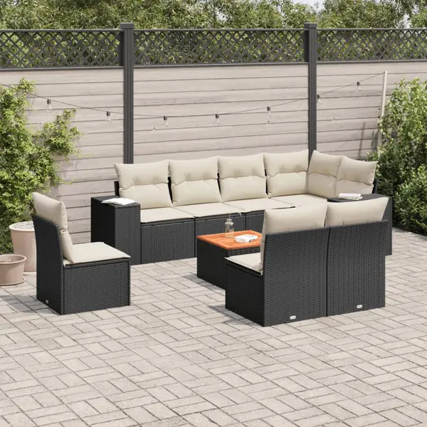 Gossi set mobilier de gradina cu perne, 9 piese, negru, poliratan