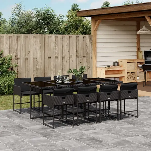 Gossi set mobilier de gradina cu perne, 9 piese, negru, poliratan