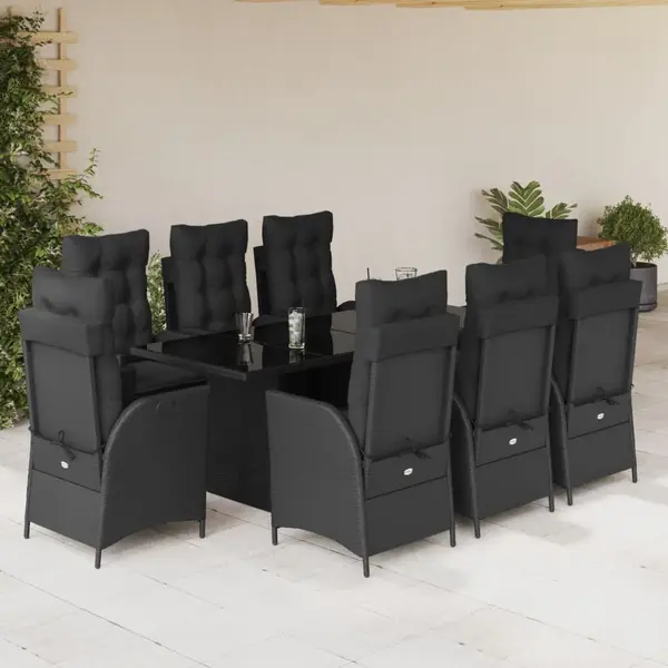 Gossi set mobilier de gradina cu perne, 9 piese, negru, poliratan