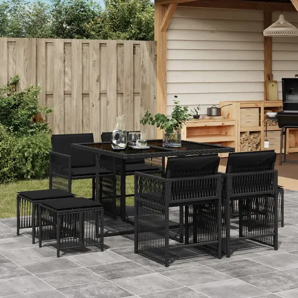 Gossi set mobilier de gradina cu perne, 9 piese, negru, poliratan