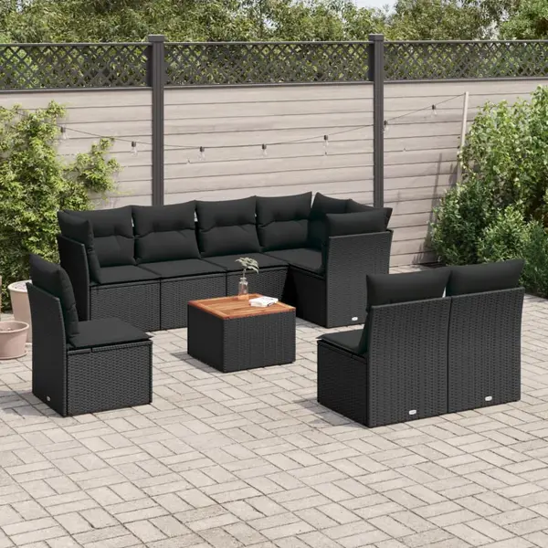 Gossi set mobilier de gradina cu perne, 9 piese, negru, poliratan