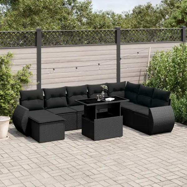Gossi set mobilier de gradina cu perne, 9 piese, negru, poliratan