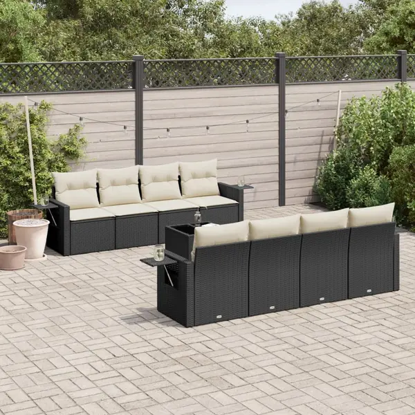 Gossi set mobilier de gradina cu perne, 9 piese, negru, poliratan