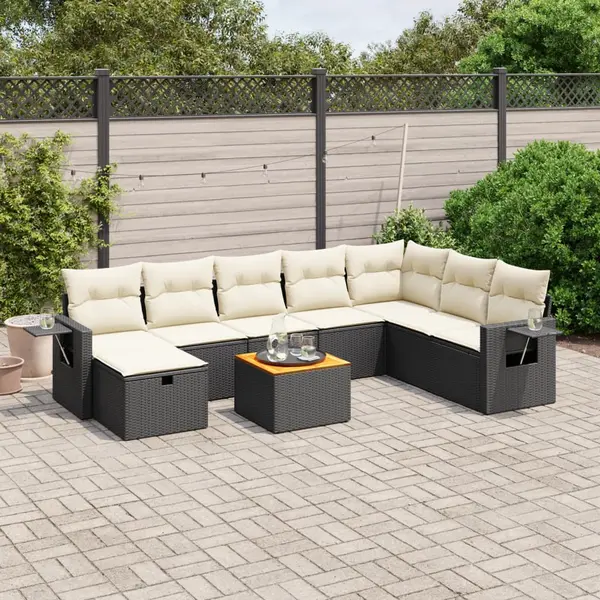 Gossi set mobilier de gradina cu perne, 9 piese, negru, poliratan