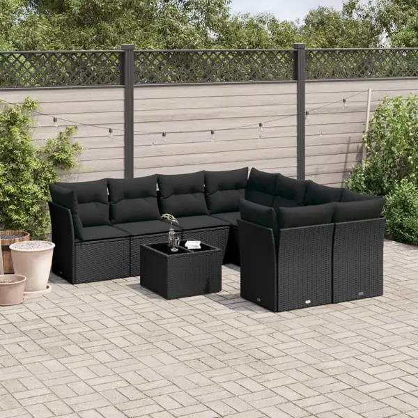 Gossi set mobilier de gradina cu perne, 9 piese, negru, poliratan