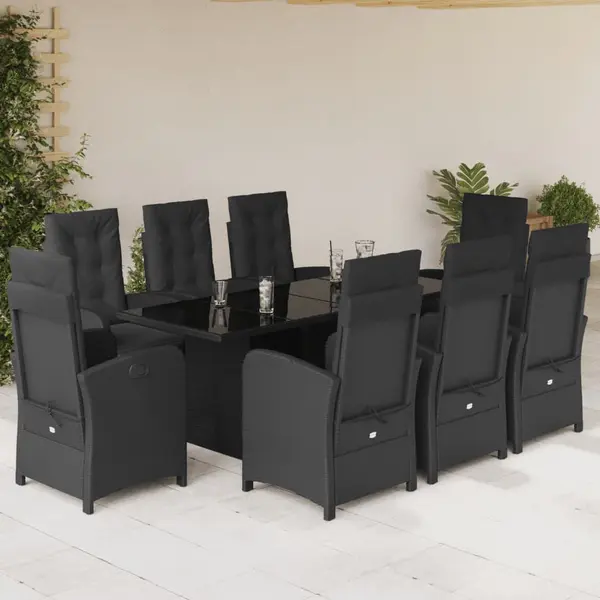 Gossi set mobilier de gradina cu perne, 9 piese, negru, poliratan