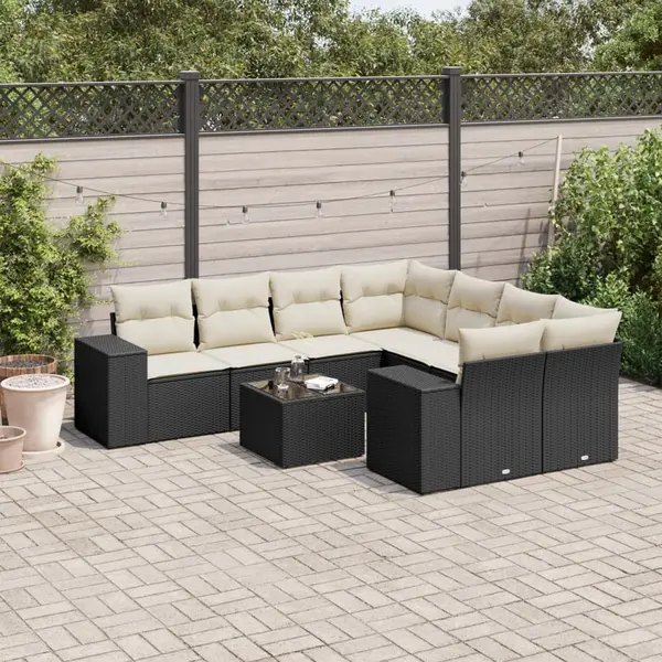 Gossi set mobilier de gradina cu perne, 9 piese, negru, poliratan