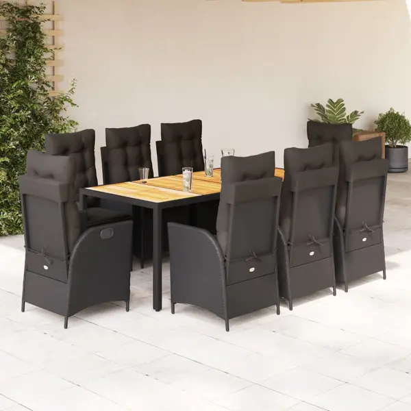 Gossi set mobilier de gradina cu perne, 9 piese, negru, poliratan