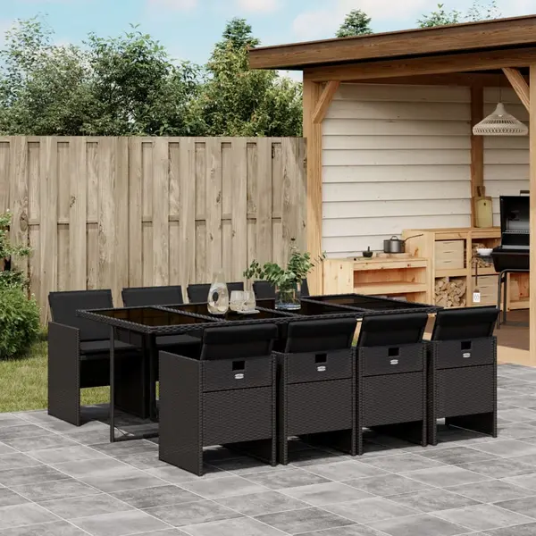 Gossi set mobilier de gradina cu perne, 9 piese, negru, poliratan