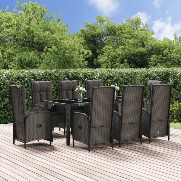 Gossi set mobilier de gradina cu perne, 9 piese, negru, poliratan