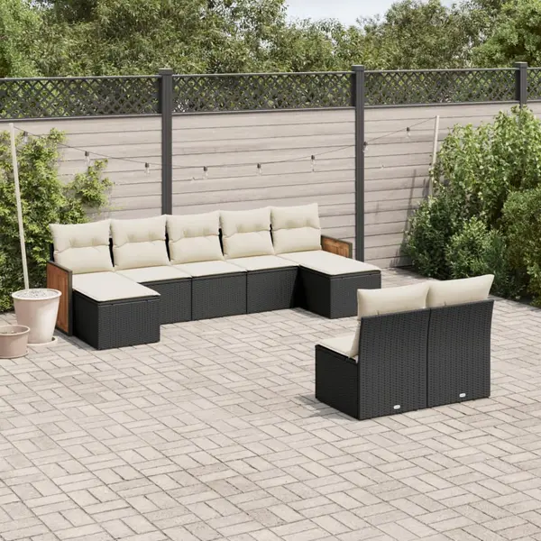Gossi set mobilier de gradina cu perne, 9 piese, negru, poliratan