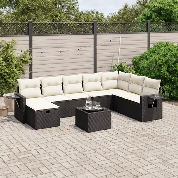 Gossi set mobilier de gradina cu perne, 9 piese, negru, poliratan