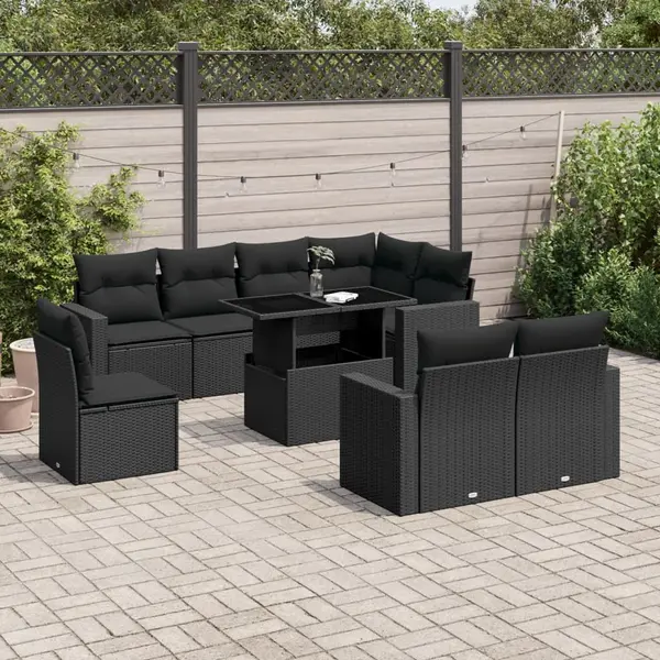 Gossi set mobilier de gradina cu perne, 9 piese, negru, poliratan