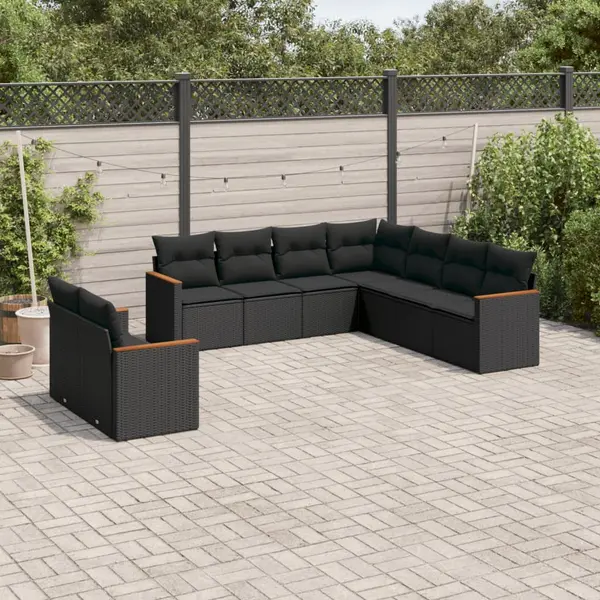Gossi set mobilier de gradina cu perne, 9 piese, negru, poliratan