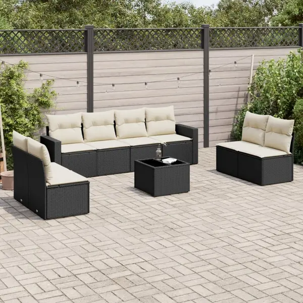 Gossi set mobilier de gradina cu perne, 9 piese, negru, poliratan