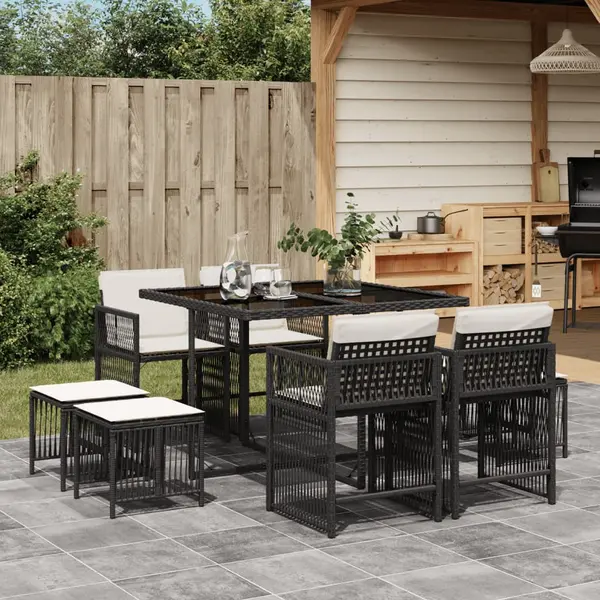 Gossi set mobilier de gradina cu perne, 9 piese, negru, poliratan