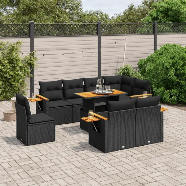 Gossi set mobilier de gradina cu perne, 9 piese, negru, poliratan