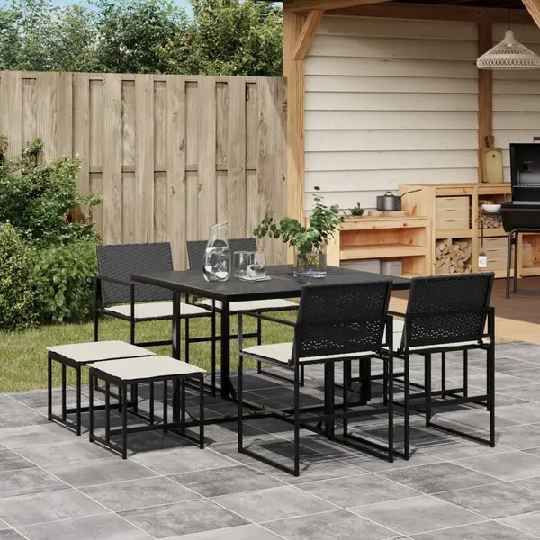 Gossi set mobilier de gradina cu perne, 9 piese, negru, poliratan