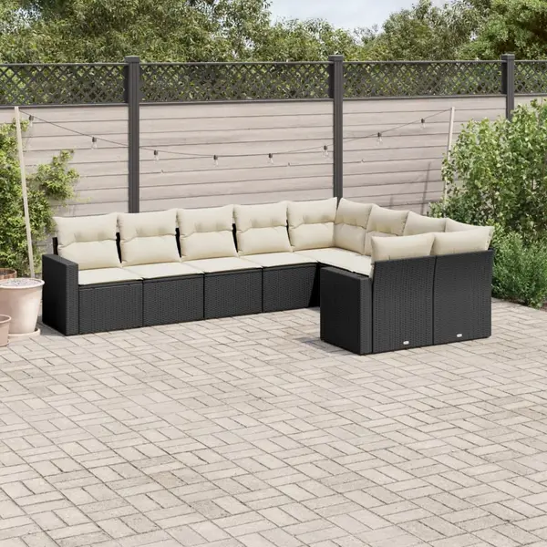 Gossi set mobilier de gradina cu perne, 9 piese, negru, poliratan
