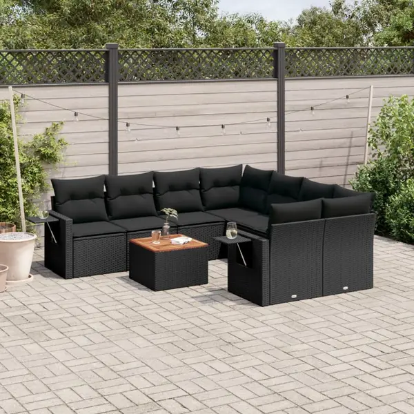Gossi set mobilier de gradina cu perne, 9 piese, negru, poliratan