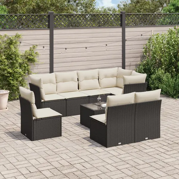 Gossi set mobilier de gradina cu perne, 9 piese, negru, poliratan