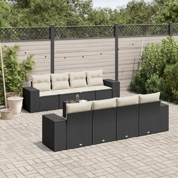 Gossi set mobilier de gradina cu perne, 9 piese, negru, poliratan