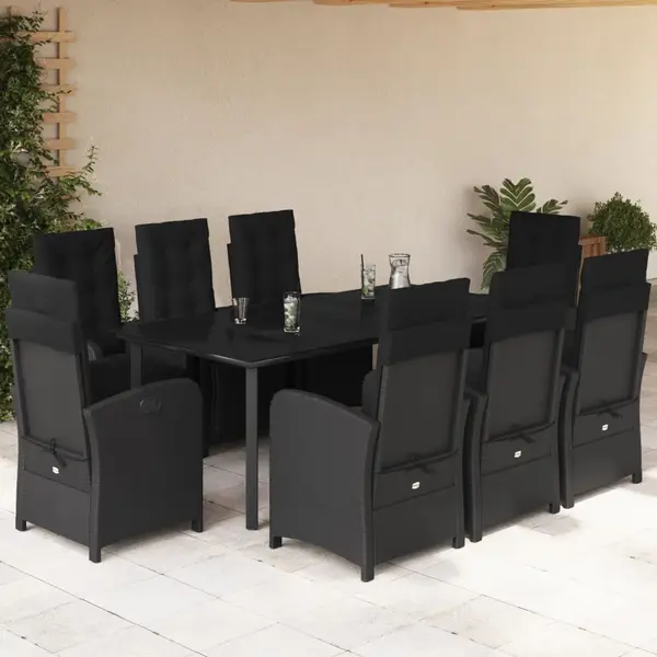 Gossi set mobilier de gradina cu perne, 9 piese, negru, poliratan