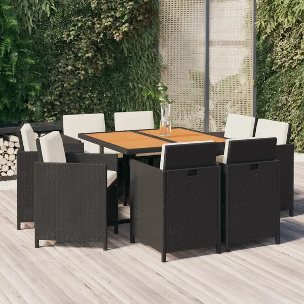 Gossi set mobilier de gradina cu perne, 9 piese, negru, poliratan