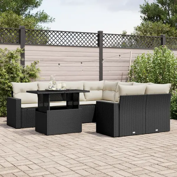 Gossi set mobilier de gradina cu perne, 9 piese, negru, poliratan