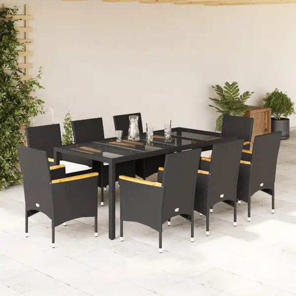 Gossi set mobilier de gradina cu perne 9 piese negru poliratan&sticla