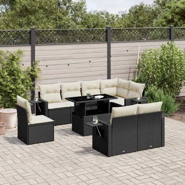 Gossi set mobilier de gradina cu perne, 9 piese, negru, poliratan