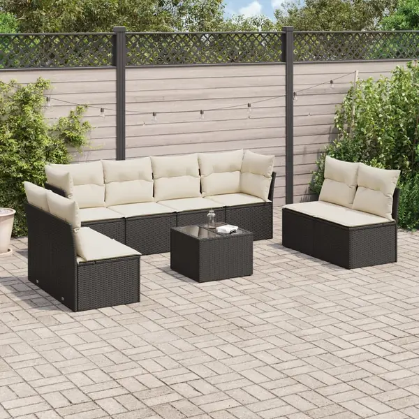 Gossi set mobilier de gradina cu perne, 9 piese, negru, poliratan