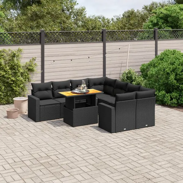 Gossi set mobilier de gradina cu perne, 9 piese, negru, poliratan